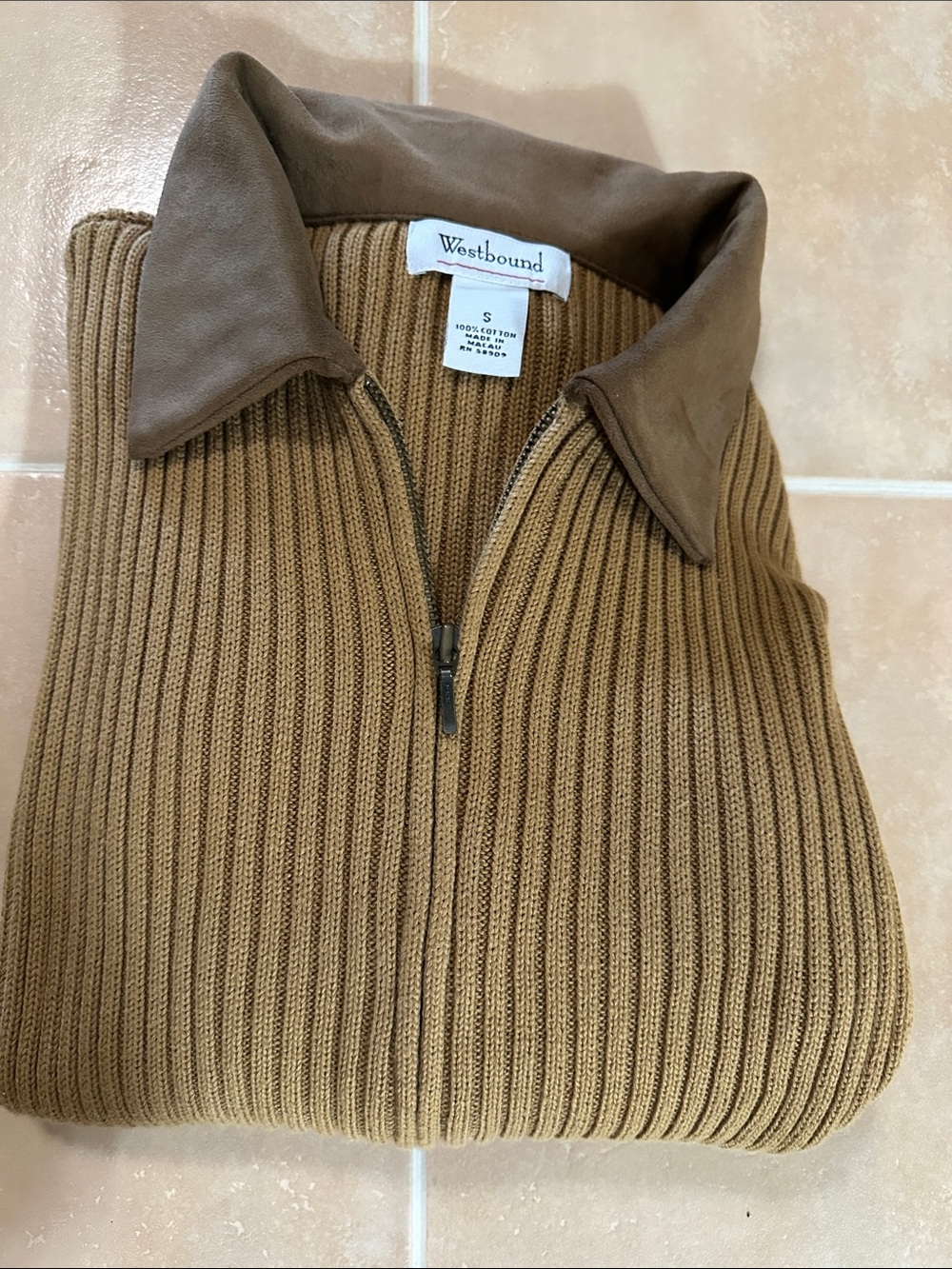 Westbound Brown Ribbed Zip-Front Jacket with Suede Collar